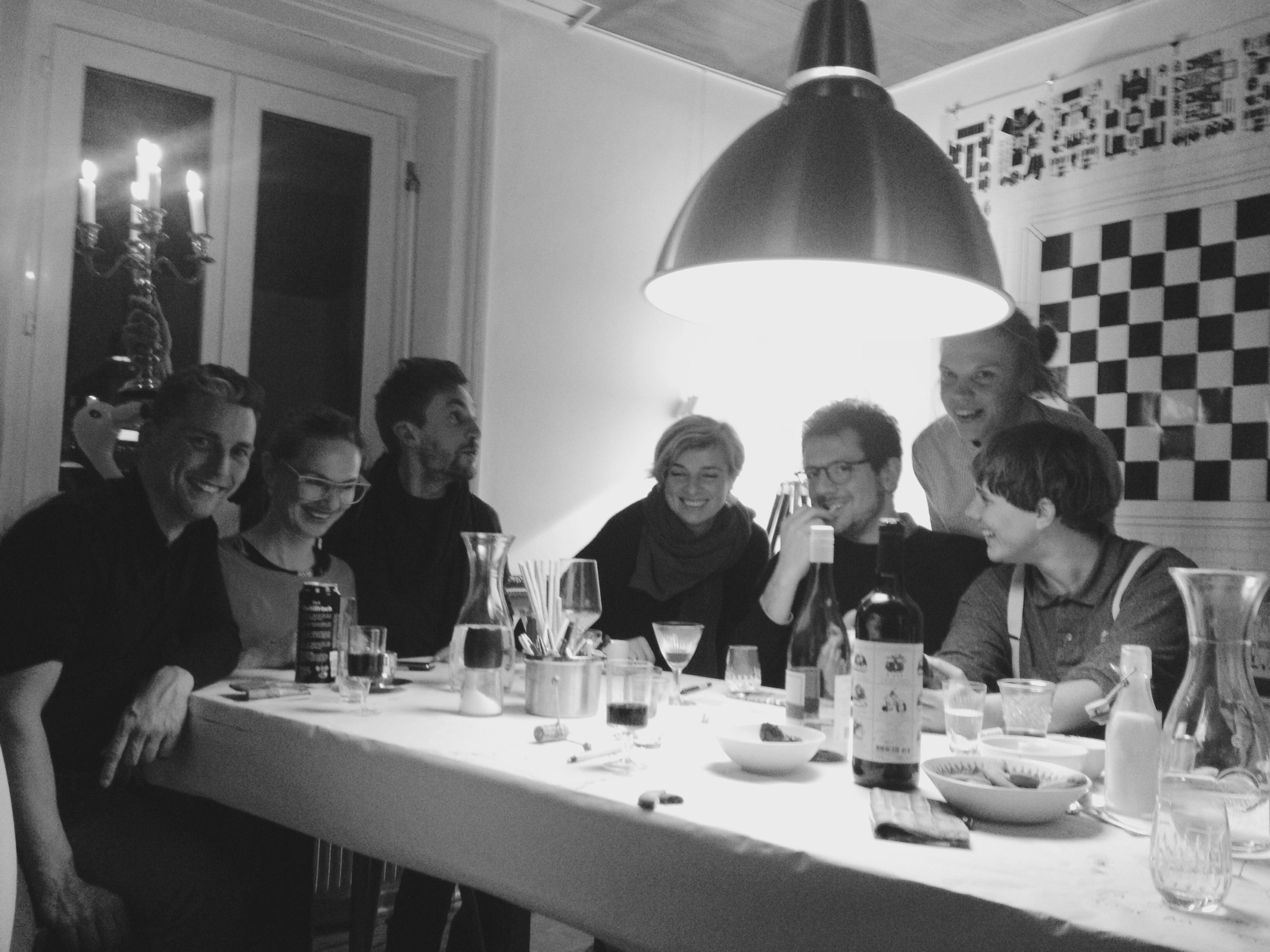 From left to right: Pablo Müller (art critic), Bettina Diel (artist), Jan Hostettler (artist, founder TomBola), Bettina Carl (artist, curator), Sébastien Peter (curator, founder Sonnenstube), Margit Säde (curator), Mirjam Bayerdörfer (founder Neuer Kunstverein Saarbrücken, assistant Curating ZhdK), invited by Patricia Bianchi (curator).